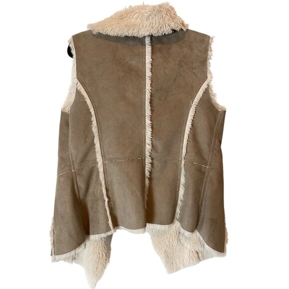 Cupcakes & Cashmere Faux Suede & Fur Beige Vest Asymmetrical Hem Medium - Picture 2 of 12